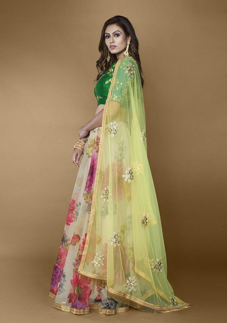 Green Embroidered Poly Blend Lehenga Sets