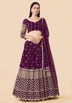 Maroon Embroidered Poly Blend Lehenga Sets
