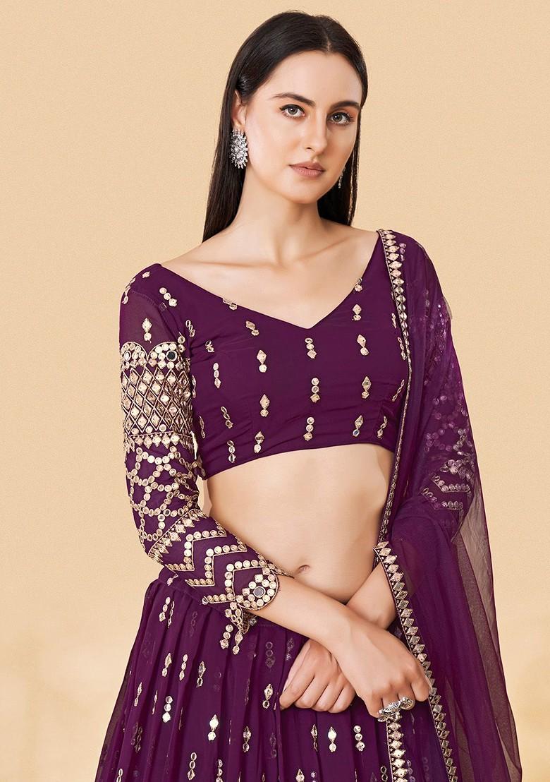 Maroon Embroidered Poly Blend Lehenga Sets