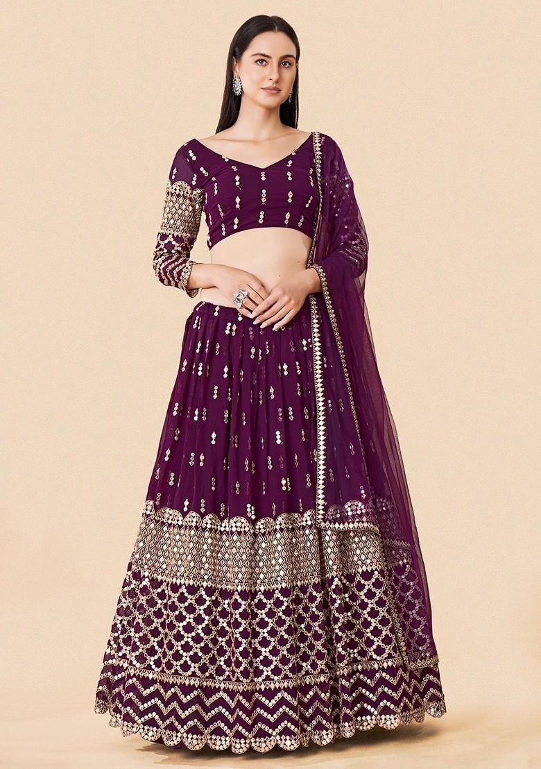 Maroon Embroidered Poly Blend Lehenga Sets