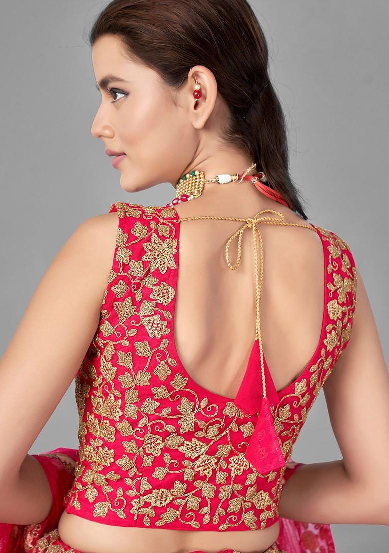 Pink Embroidered Poly Blend Lehenga Sets