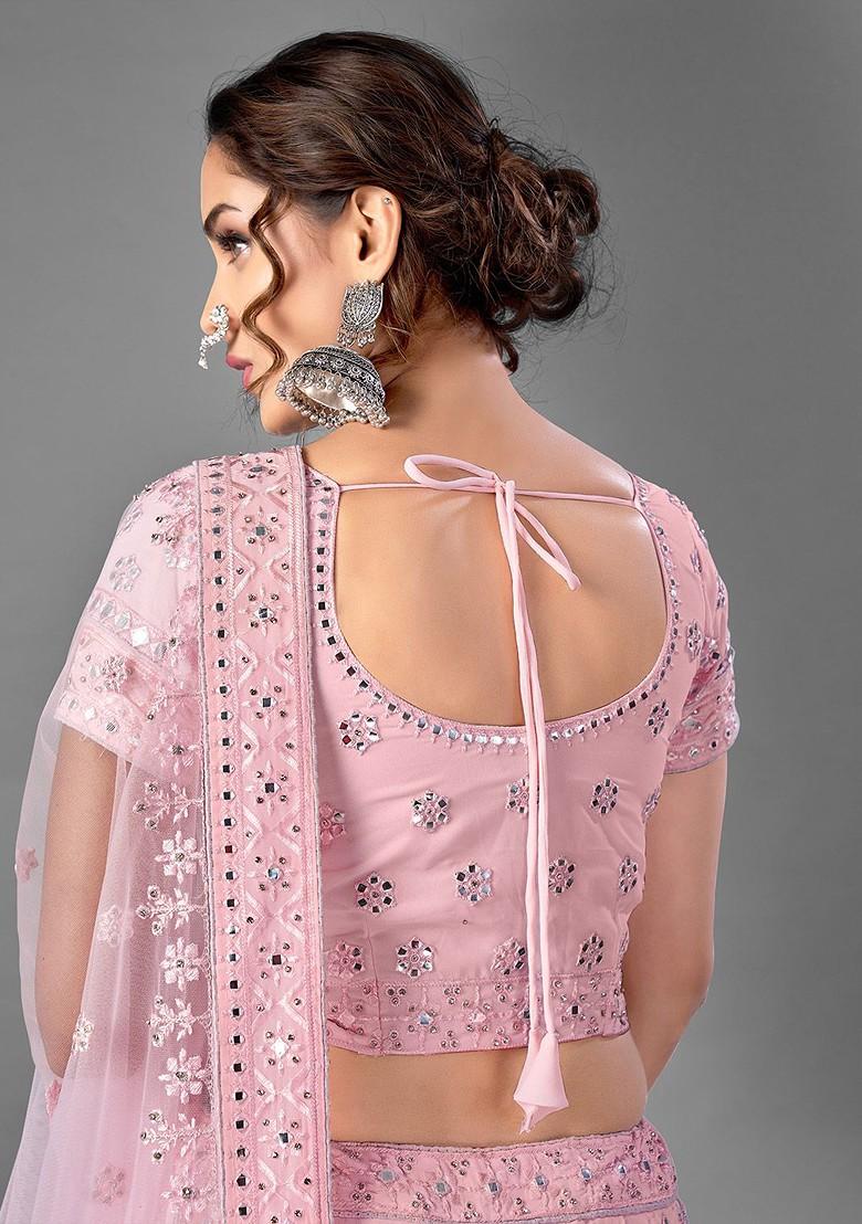 Pink Embroidered Poly Blend Lehenga Sets