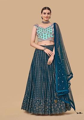 Green Embroidered Poly Blend Lehenga Sets