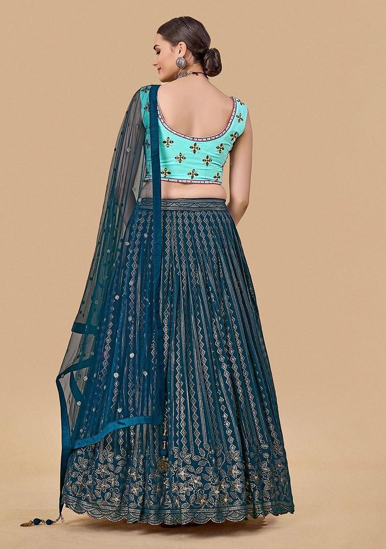 Green Embroidered Poly Blend Lehenga Sets