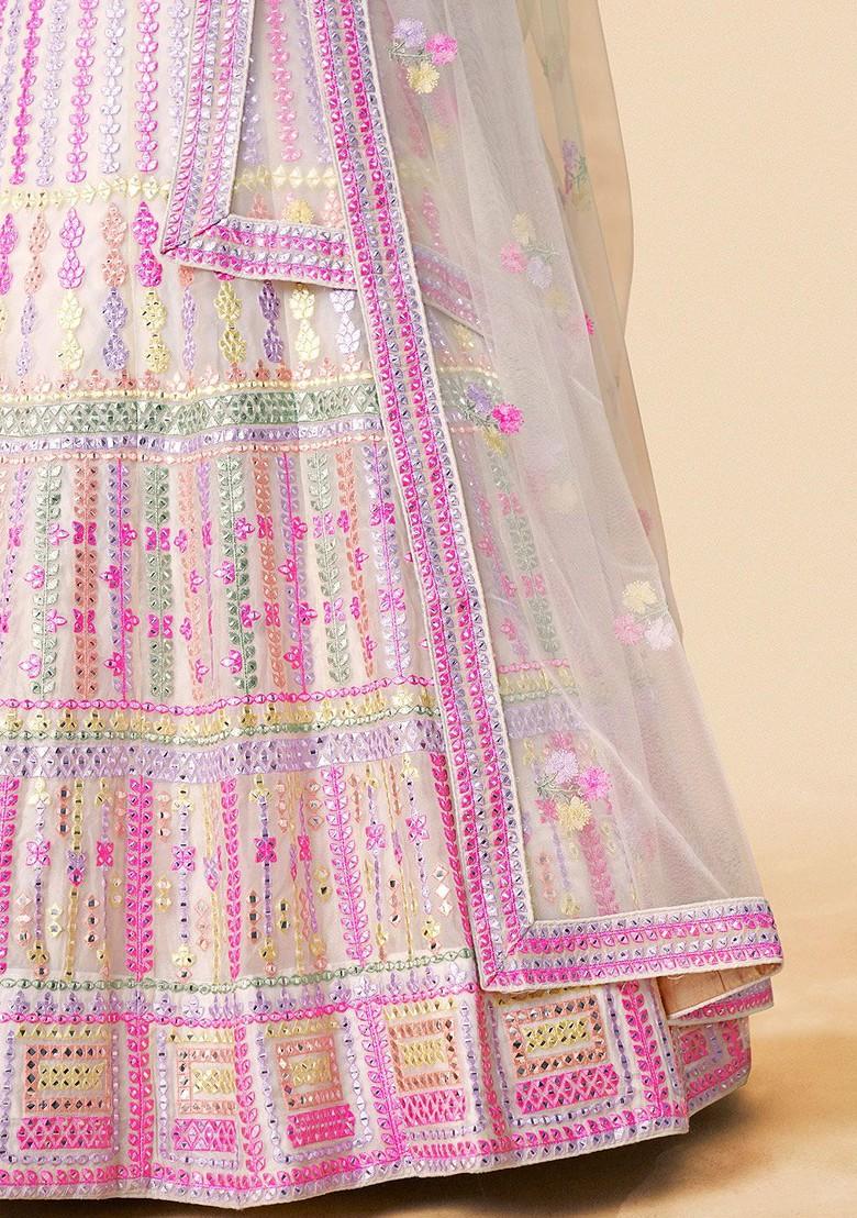 White Embellished Poly Blend Lehenga Sets