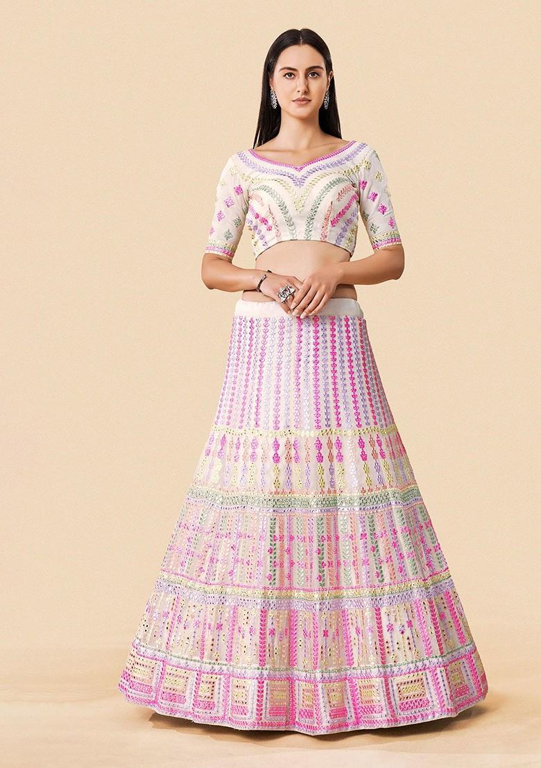 White Embellished Poly Blend Lehenga Sets