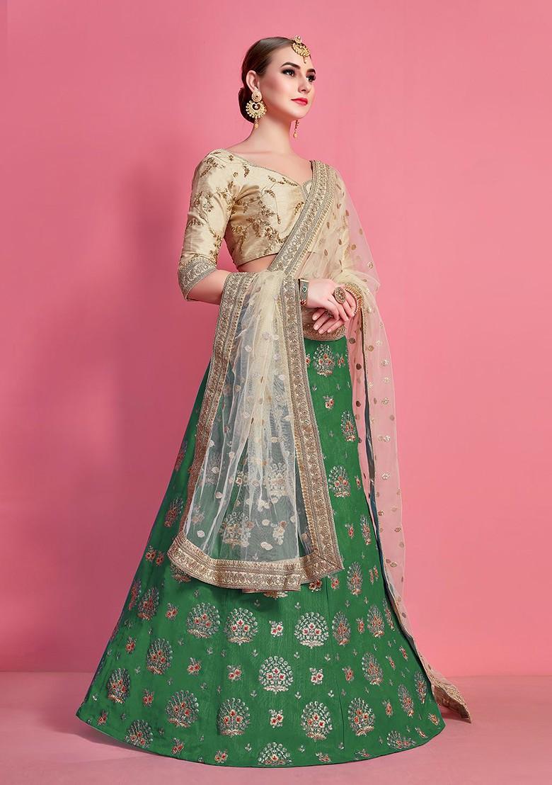 Green Embroidered Poly Blend Lehenga Sets