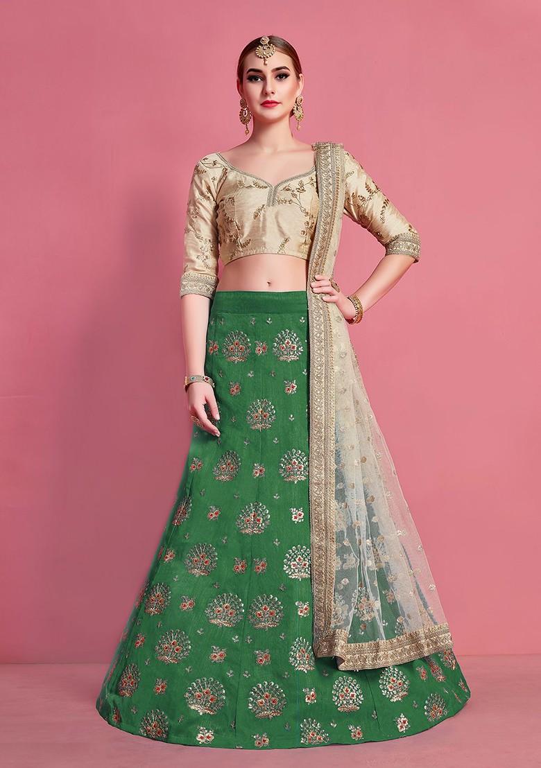 Green Embroidered Poly Blend Lehenga Sets
