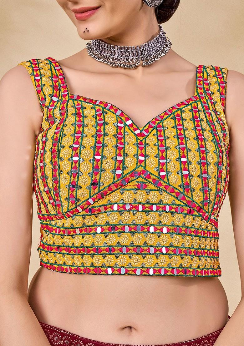 Maroon Mirror Work Poly Blend Lehenga Sets