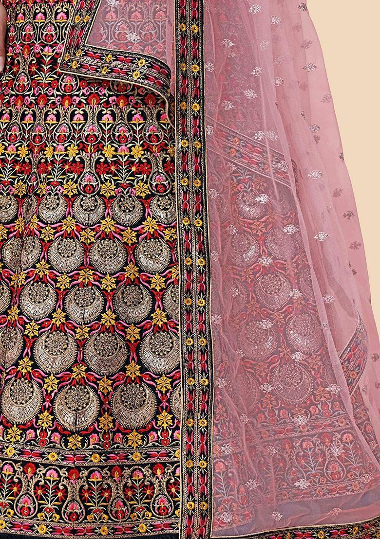 Blue Embroidered Poly Blend Lehenga Sets