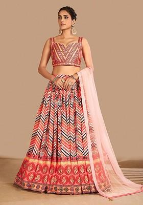 Pink Embroidered Poly Blend Lehenga Sets