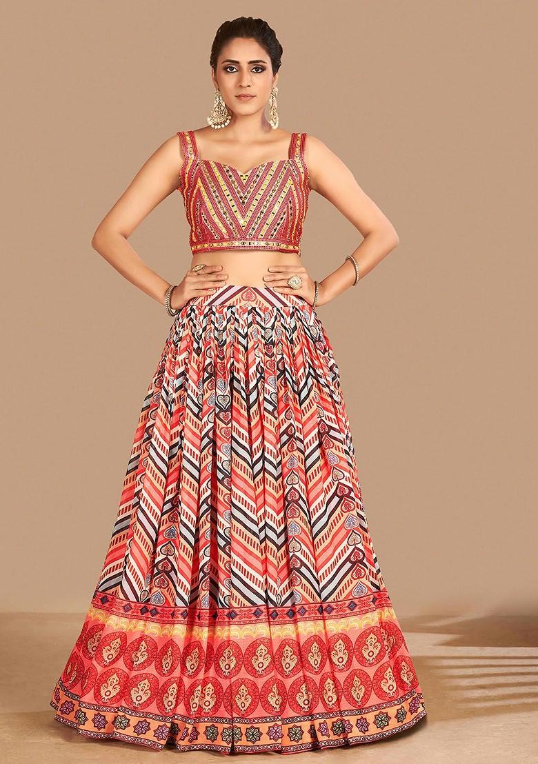 Pink Embroidered Poly Blend Lehenga Sets