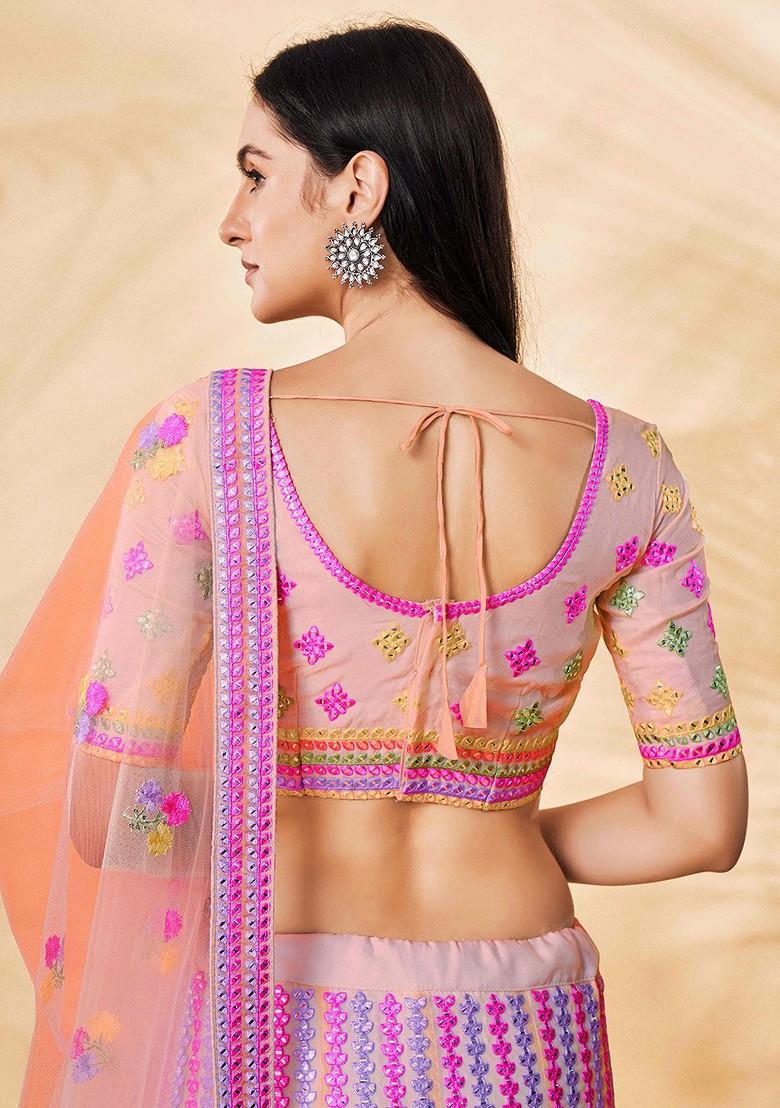 Pink Embroidered Poly Blend Lehenga Sets
