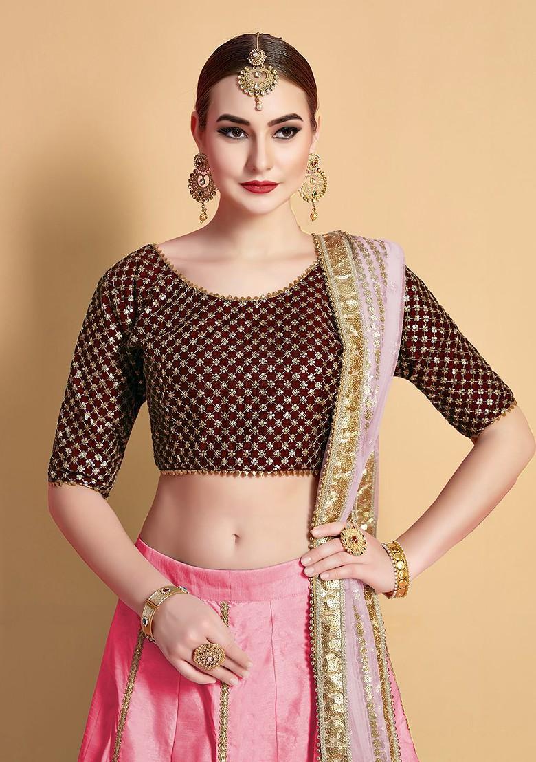 Pink Embroidered Poly Blend Lehenga Sets