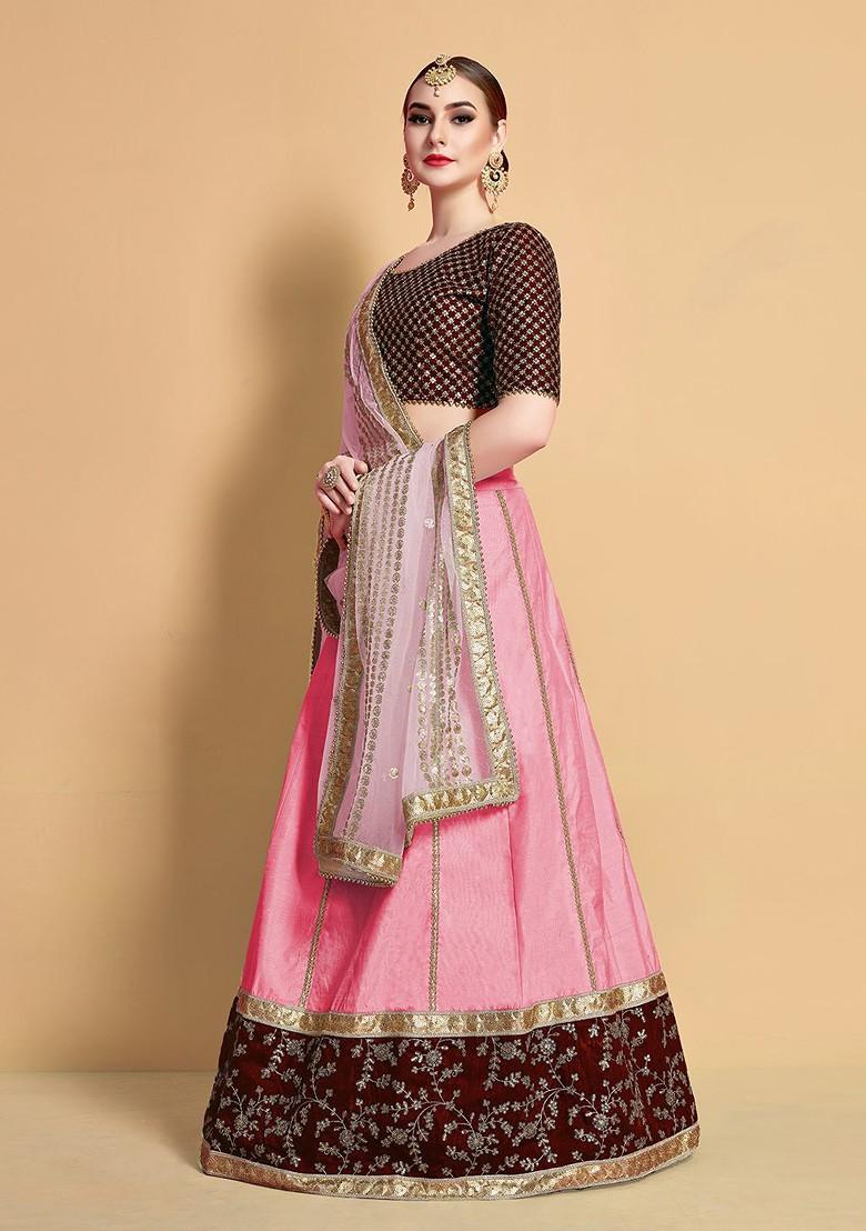 Pink Embroidered Poly Blend Lehenga Sets