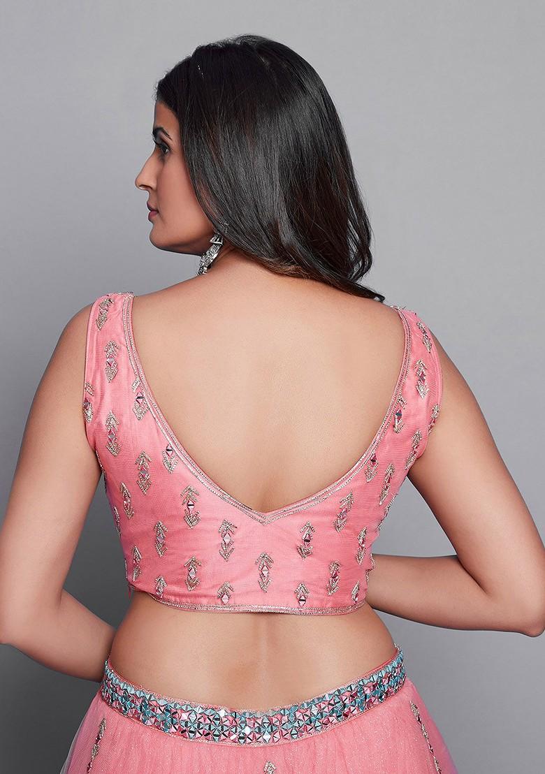 Pink Embroidered Poly Blend Lehenga Sets