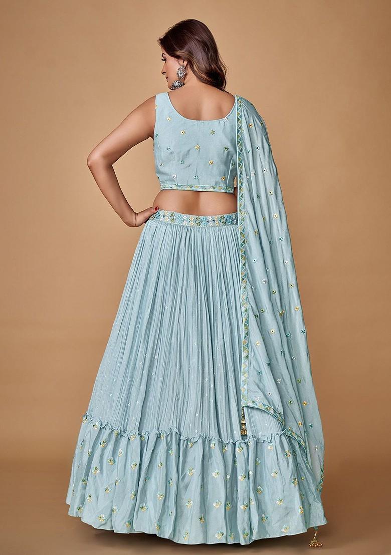 Blue Embroidered Poly Blend Lehenga Sets