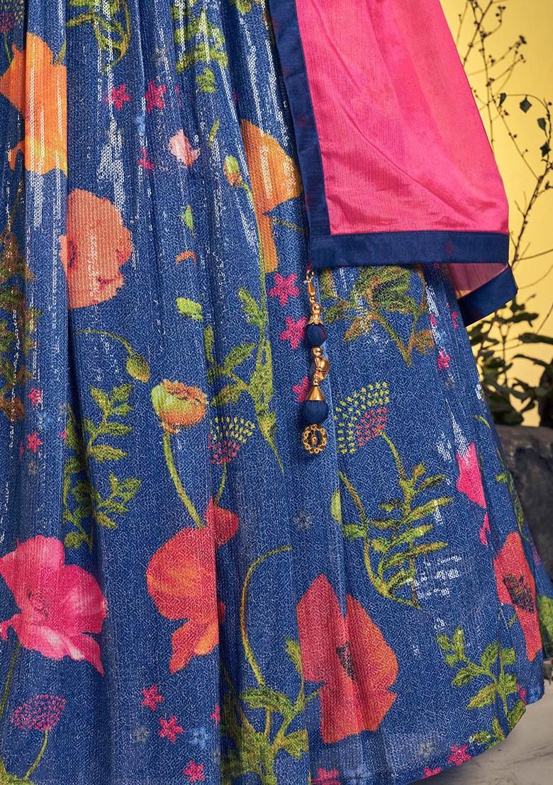 Blue Embroidered Poly Blend Lehenga Sets