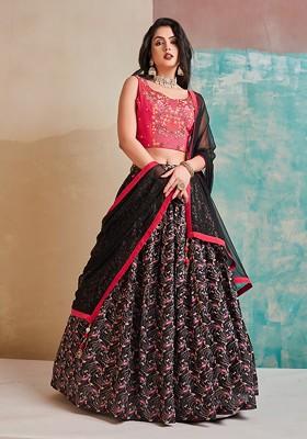 Black Embroidered Poly Blend Lehenga Sets