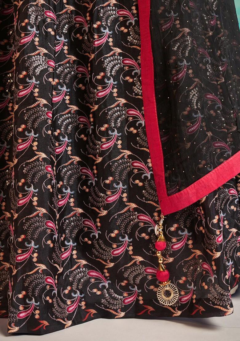 Black Embroidered Poly Blend Lehenga Sets