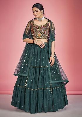 Green Embroidered Poly Blend Lehenga Sets