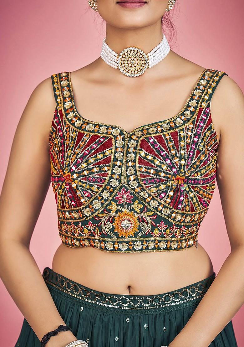 Green Embroidered Poly Blend Lehenga Sets