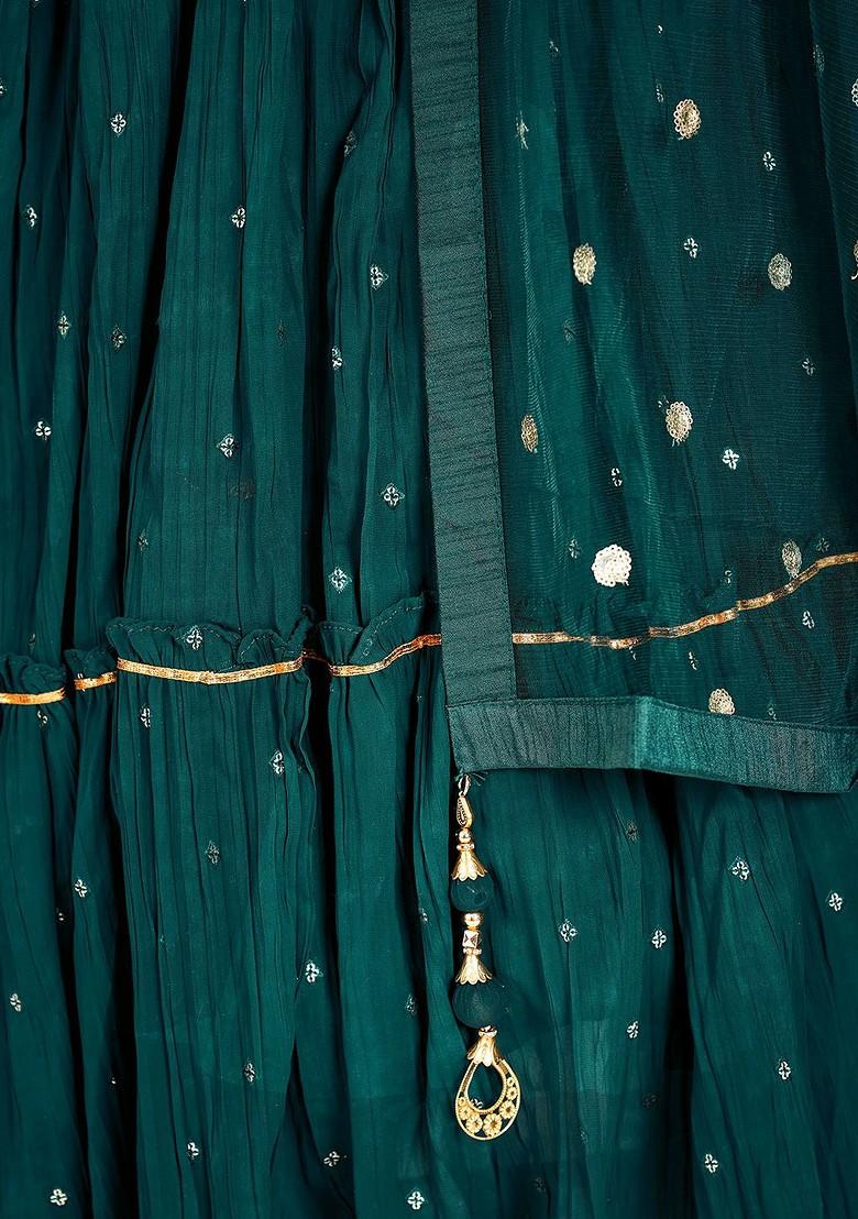 Green Embroidered Poly Blend Lehenga Sets