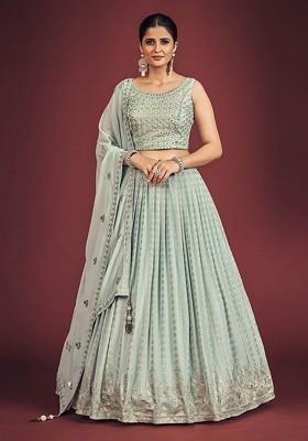 Green Embellished Poly Blend Lehenga Sets