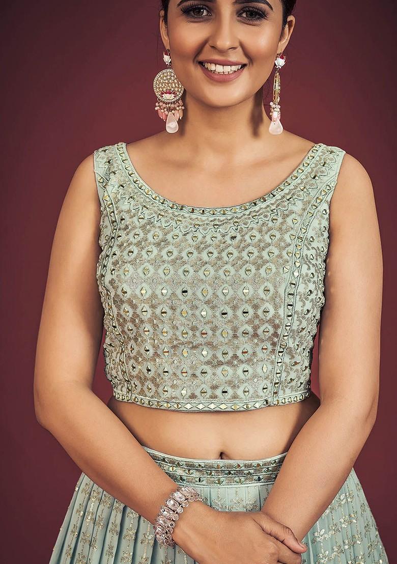 Green Embellished Poly Blend Lehenga Sets