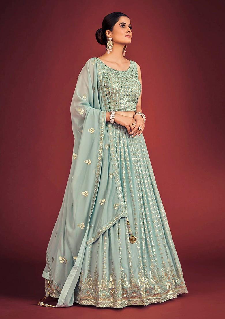 Green Embellished Poly Blend Lehenga Sets