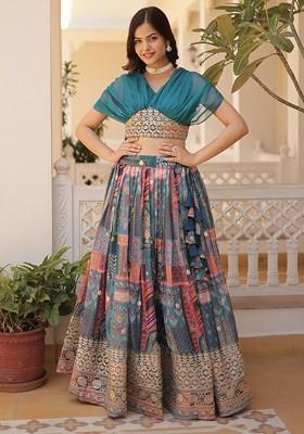 Green Embellished Poly Blend Lehenga Sets