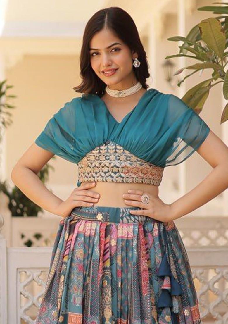 Green Embellished Poly Blend Lehenga Sets