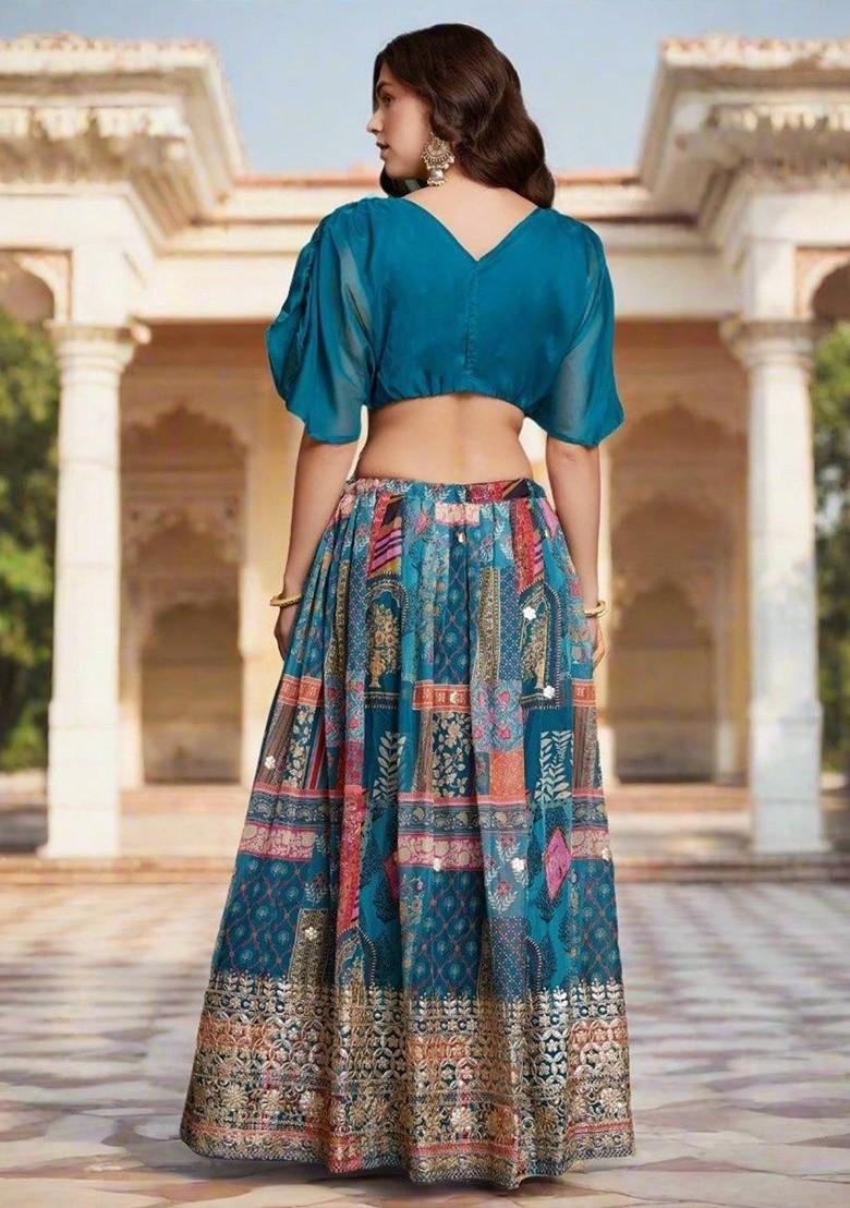 Green Embellished Poly Blend Lehenga Sets