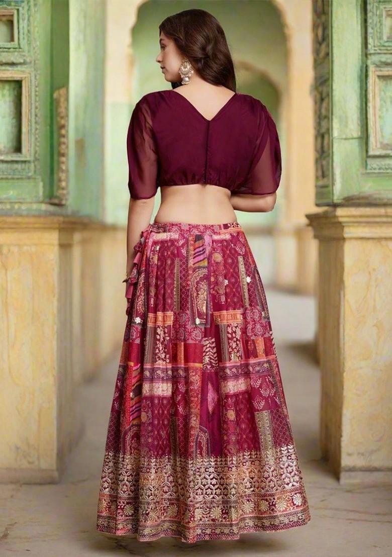 Purple Embellished Poly Blend Lehenga Sets