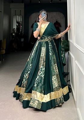 Green Embellished Poly Blend Lehenga Sets