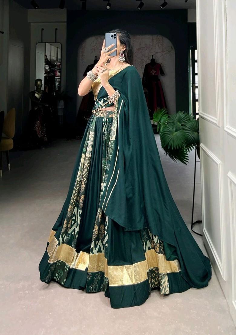 Green Embellished Poly Blend Lehenga Sets