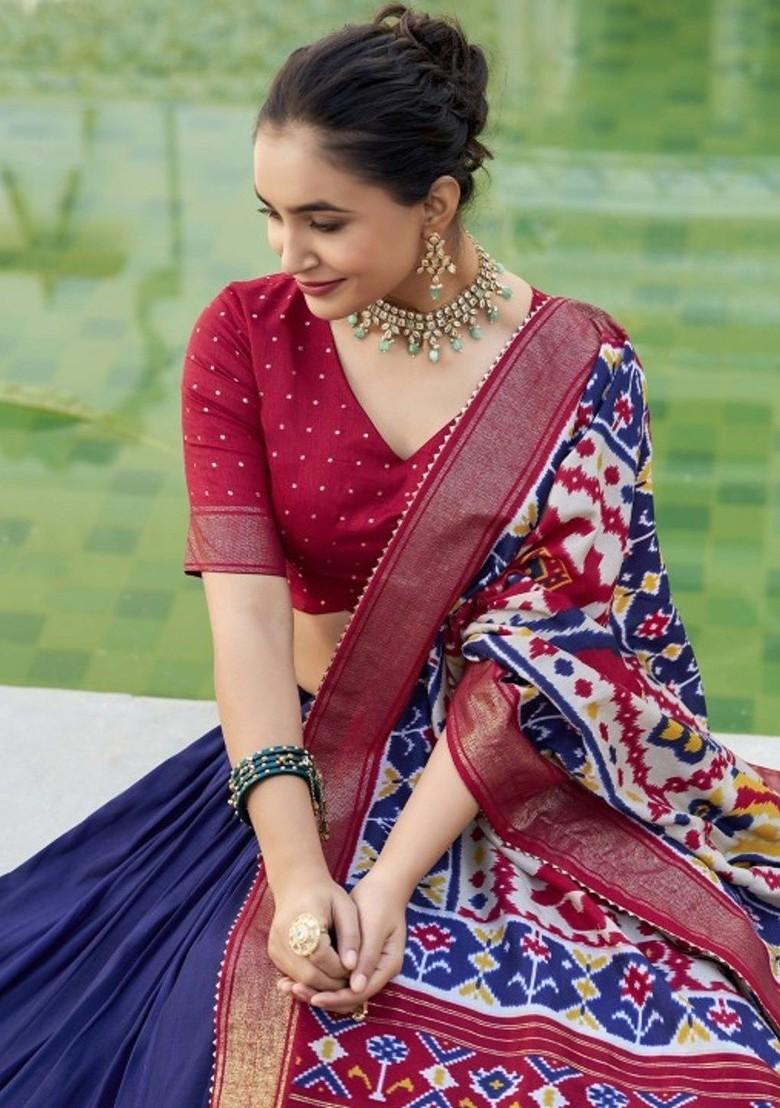 Blue Printed Poly Blend Lehenga Sets