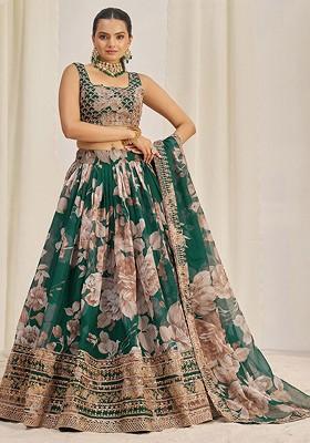 Green Embellished Poly Blend Lehenga Sets