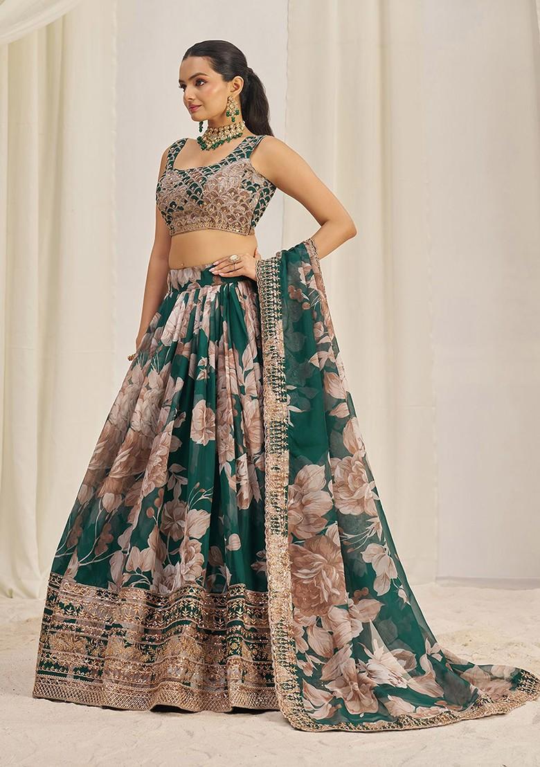 Green Embellished Poly Blend Lehenga Sets