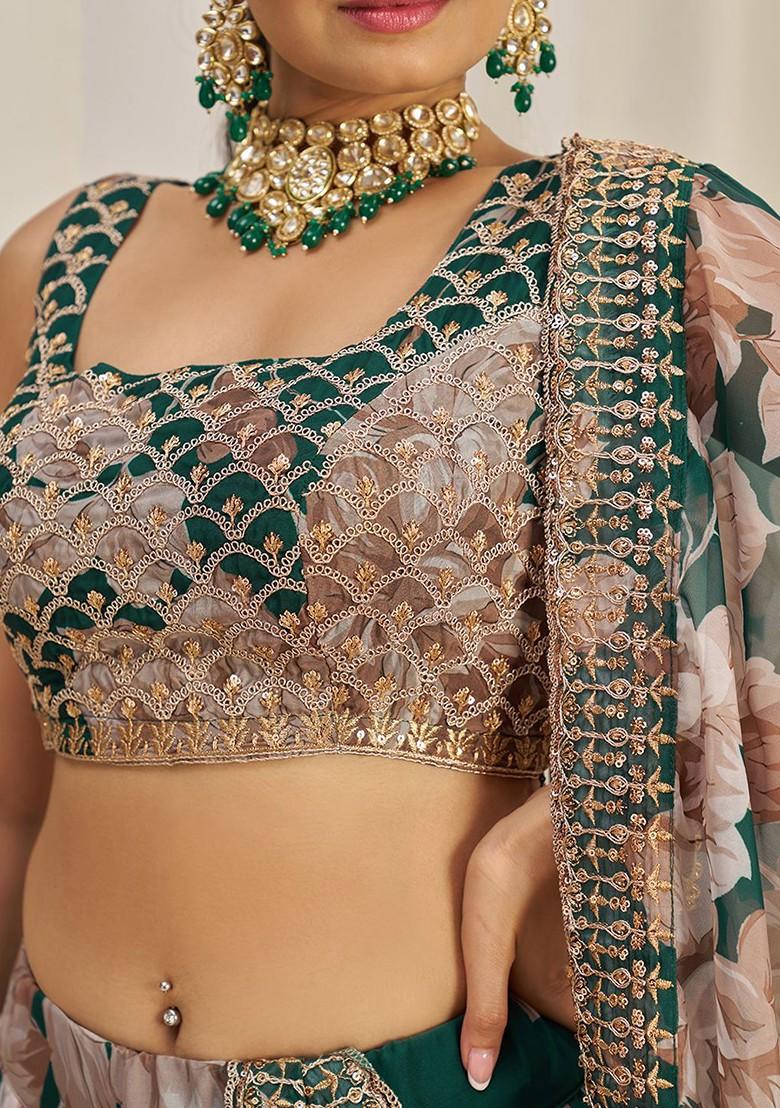 Green Embellished Poly Blend Lehenga Sets