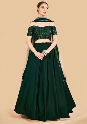 Green Embroidered Poly Blend Lehenga Sets