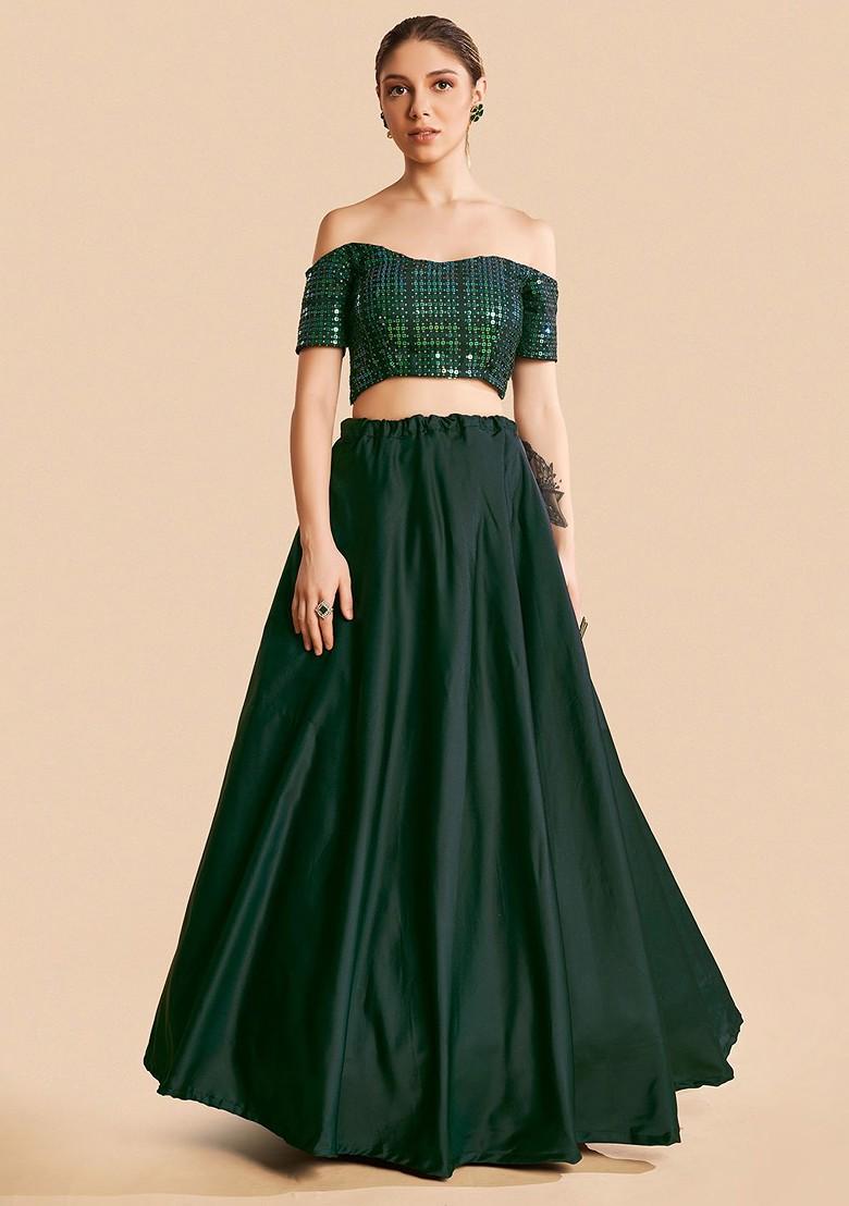 Green Embroidered Poly Blend Lehenga Sets