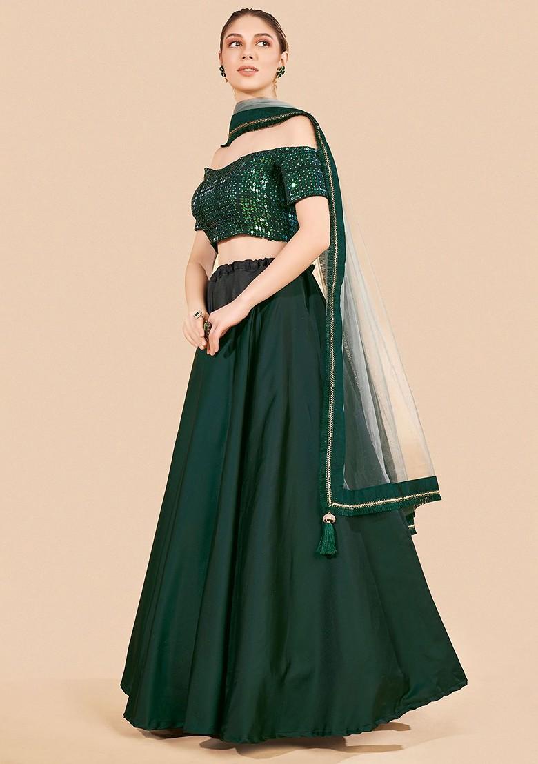 Green Embroidered Poly Blend Lehenga Sets