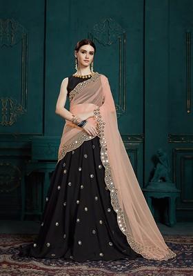 Black Embroidered Poly Blend Lehenga Sets