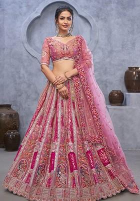 Pink Embroidered Poly Blend Lehenga Sets
