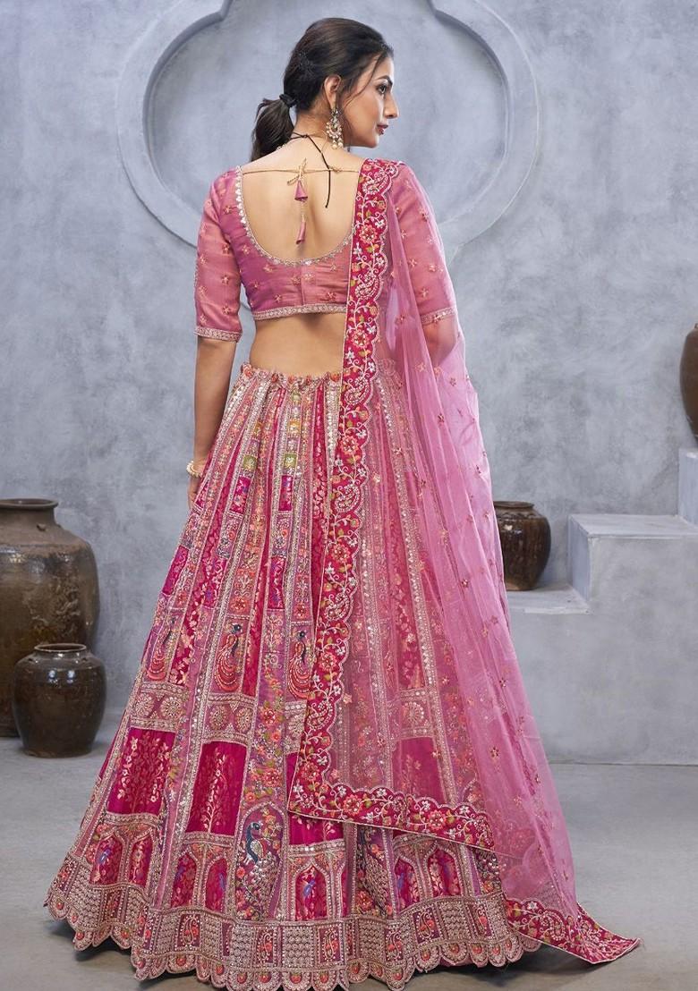 Pink Embroidered Poly Blend Lehenga Sets