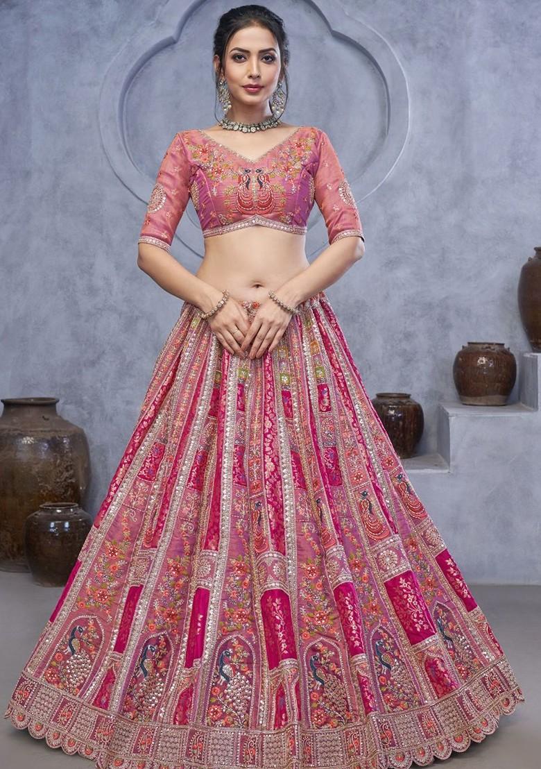 Pink Embroidered Poly Blend Lehenga Sets