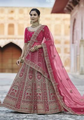 Pink Embroidered Poly Blend Lehenga Sets