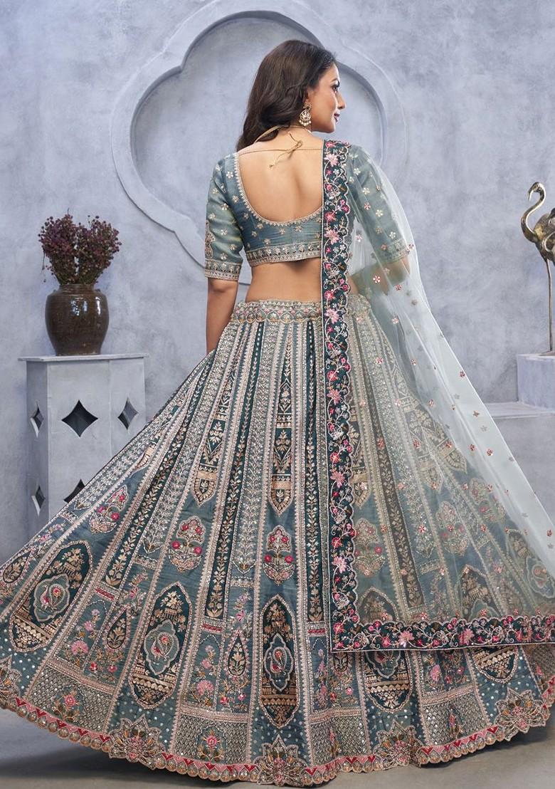 Grey Embroidered Poly Blend Lehenga Sets