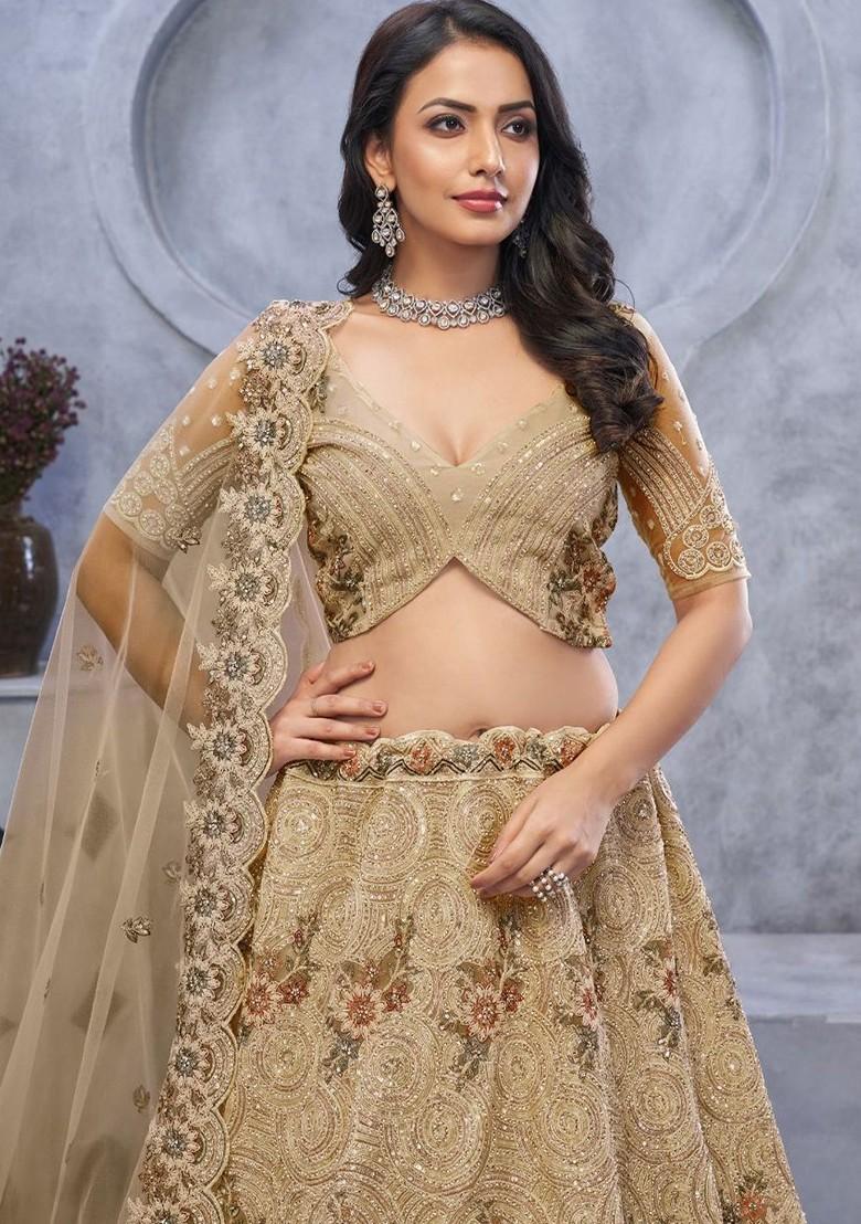 Gold Embroidered Poly Blend Lehenga Sets